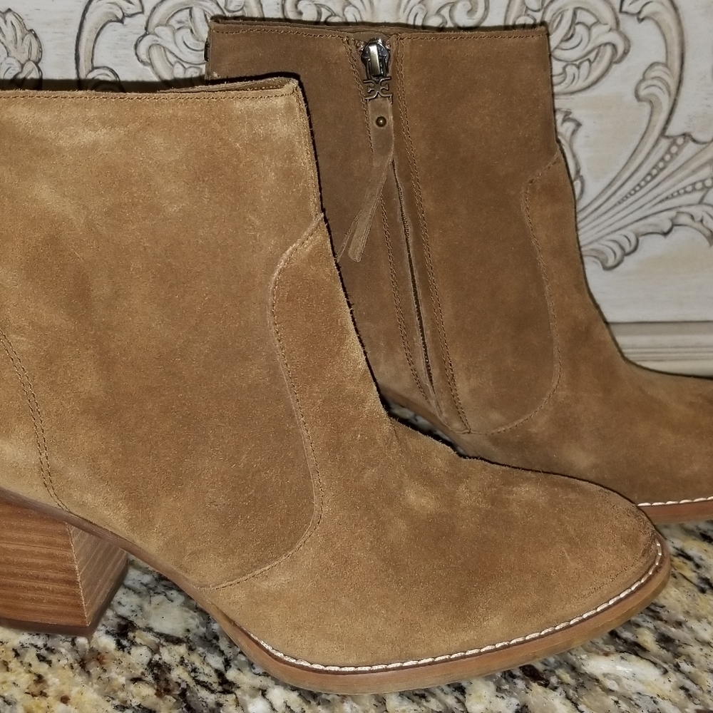 SAM EDELMAN MARI SUEDE BOOTIES HAZELNUT BROWN STACKED HEEL SIZE 11 NIB